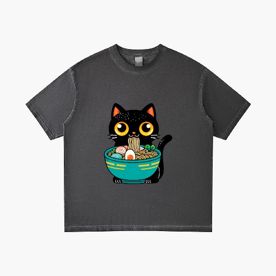 Funny Cat Eating Ramen Japanese Cat Ramen Noodles Gradient T Shirts