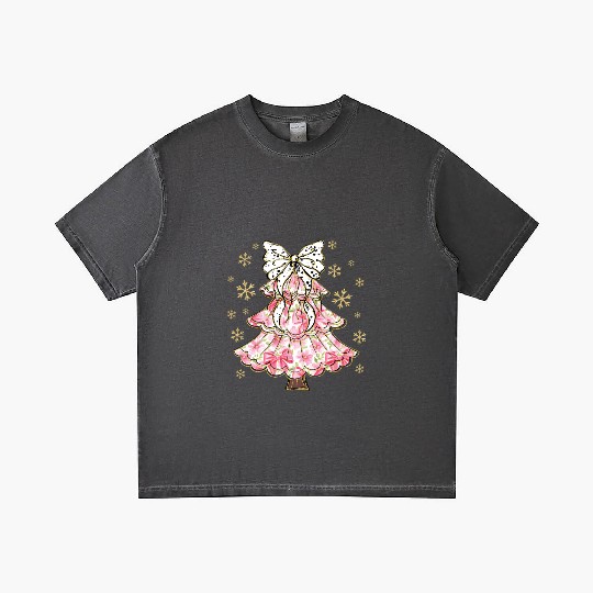 Preppy Pink Coquette Bow Xmas Tree Gradient T Shirts