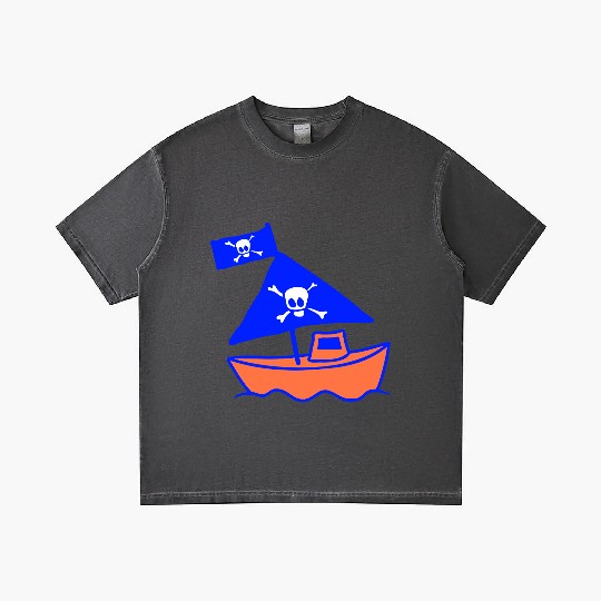 Cute Little Pirate Ship Painted Children Drawing Gradient T Shirts