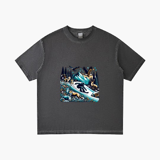 Epic Snowboarding Adventure Wildlife Scene Gradient T Shirts
