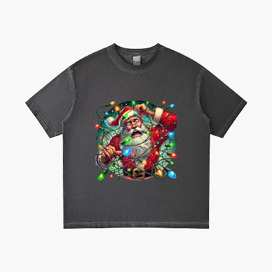 Funny Christmas Santa: Tangled in Lights Gradient T Shirts