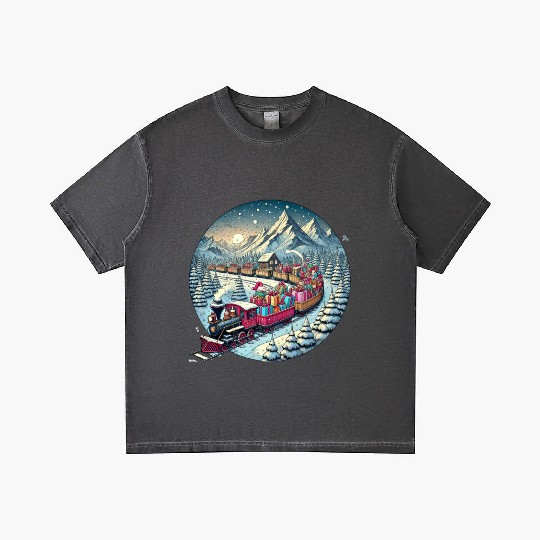 Christmas Train of Gifts through Snowy Peaks Gradient T Shirts