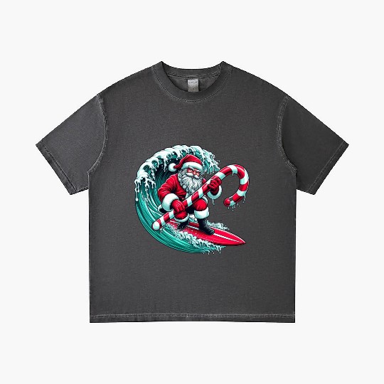 Santa Surfing Candy Cane Wave - Christmas Gifts Gradient T Shirts