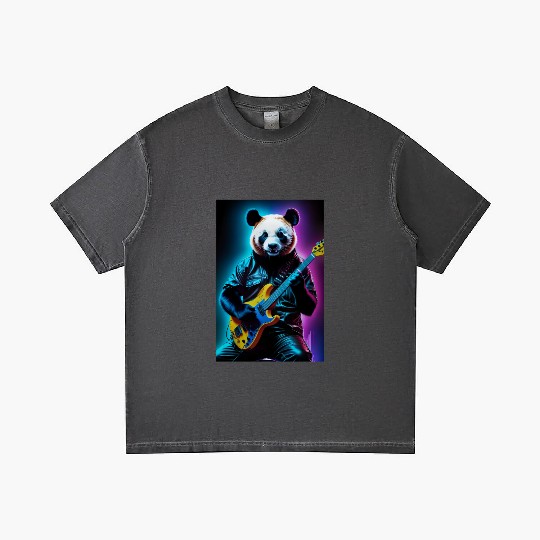 Panda playing guitar neon art Gradient T Shirts