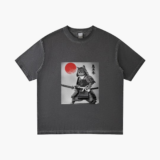 Kawaii Japanese Samurai Cat Vintage Japanese Cat Gradient T Shirts