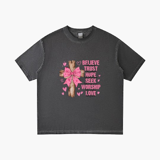 Coquette Bow Jesus Valentine Believe Like Mary Gradient T Shirts