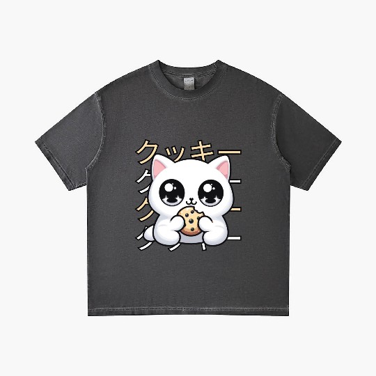 Cute Cat Japanese Kawaii Anime Cat with Cookie Gradient T Shirts