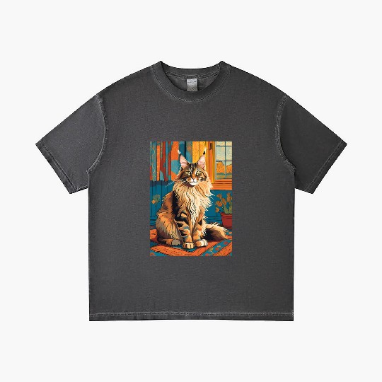 Cat painting red black cat Maine Gradient T Shirts