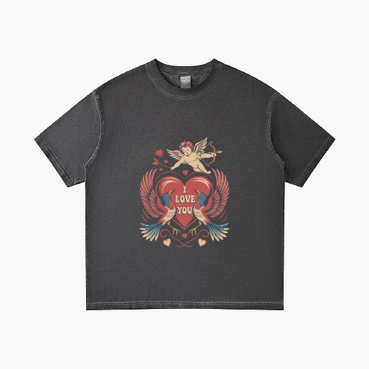 Vintage Valentine I Love You Cupid Heart Design Gradient T Shirts