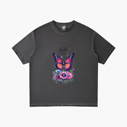 Butterfly with Flowers Art Faith Over Fear Gradient T Shirts