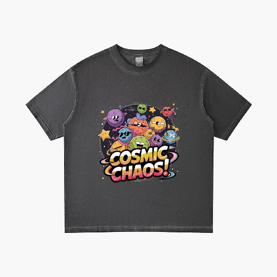 Chaotic Cartoonish Galaxy with Whimsical Character Gradient T Shirts