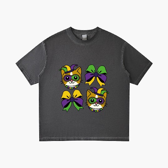Mardi Gras Cat with Colorful Bows Gradient T Shirts