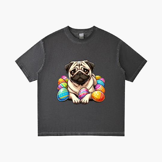 Cute Pug Easter Egg Cartoon Relax Chill Gradient T Shirts