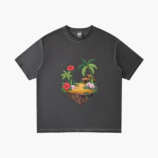 Tropical Island Hut Hibiscus and Orchids Gradient T Shirts