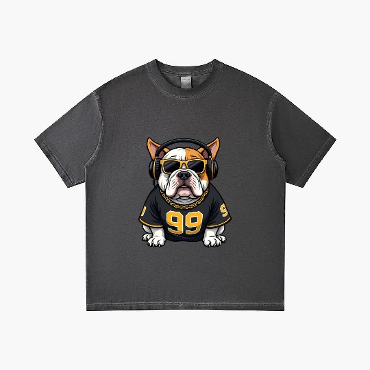 Vector graphic of a Hip-Hop Bulldog with headphone Gradient T Shirts