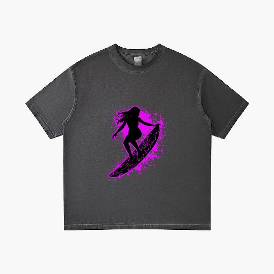 Stylish Female Surfer Surfing Waves Gradient T Shirts