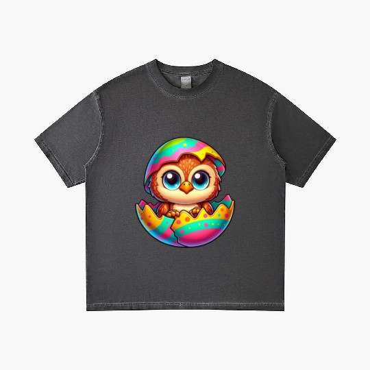 Cute Owl Easter Egg Cartoon Hatching Colorful Gradient T Shirts