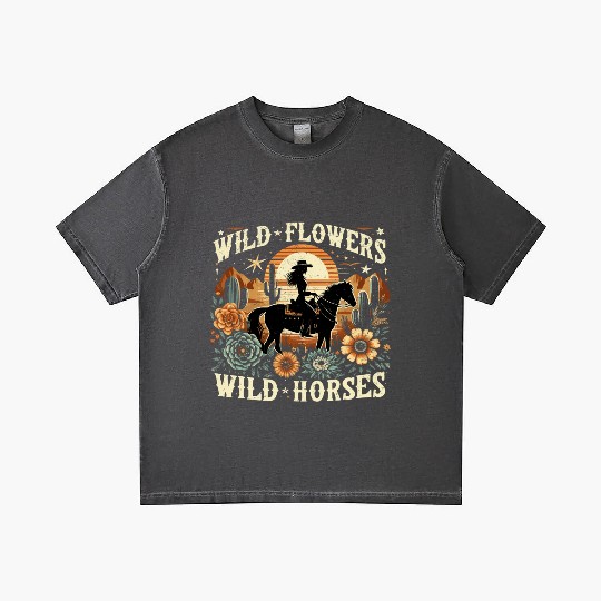Retro Southern Sunset Cowgirl Wild Flowers Wild Ho Gradient T Shirts