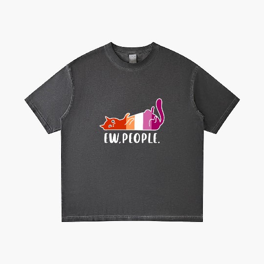 Funny Lazy Cat Ew People with Lesbian Pride Colors Gradient T Shirts