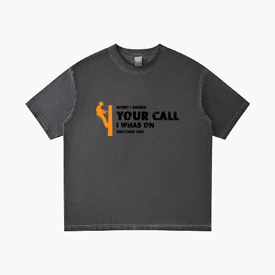 Orange silhouette of a lineman climbing a utility Gradient T Shirts