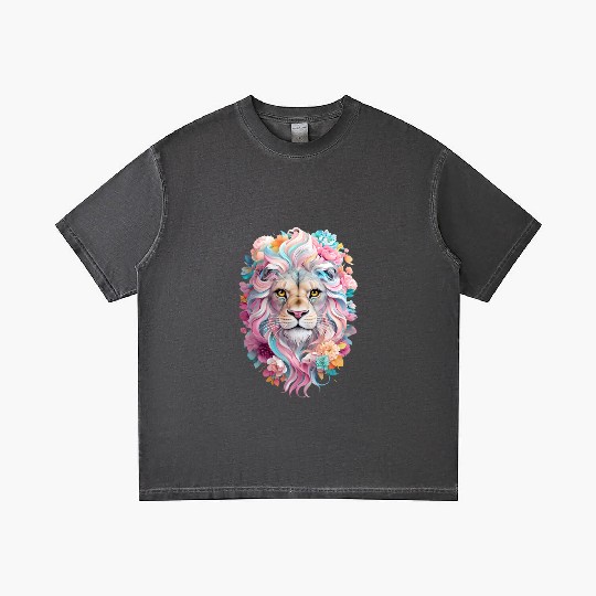 Lion Illustration Surrounded By Floral Gradient T Shirts