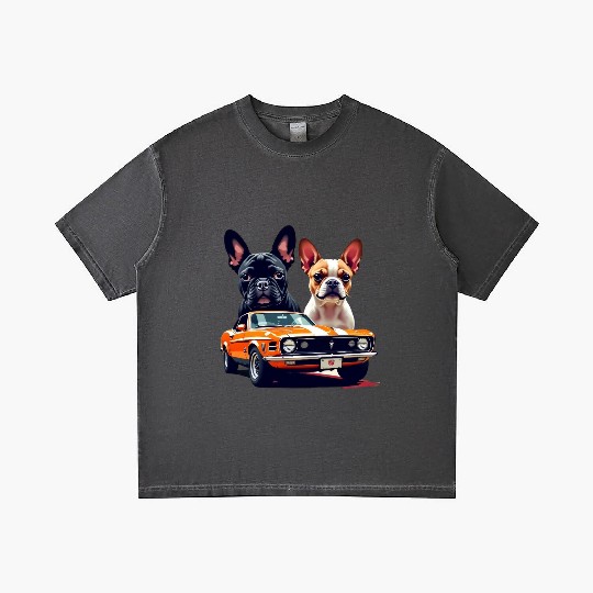 French Bulldogs with Classic Muscle Car – Retro Vi Gradient T Shirts