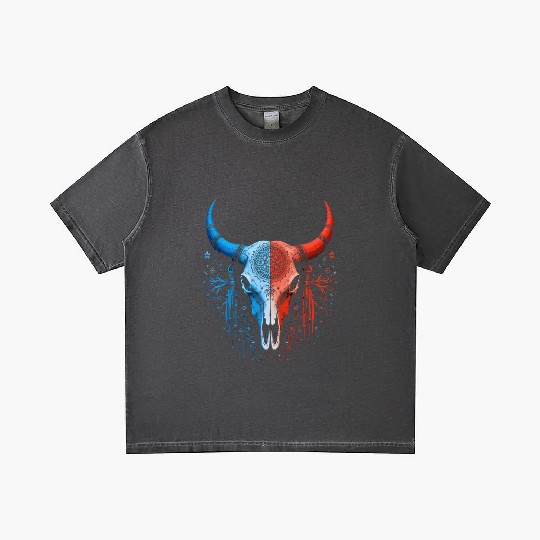 Tribal Skull Design Red Blue Split Art Gradient T Shirts
