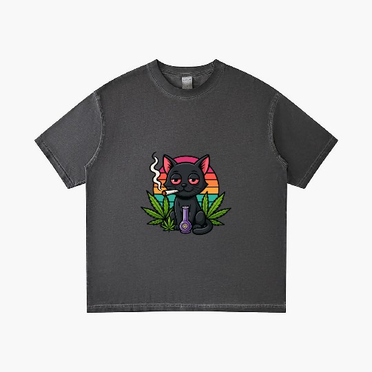 Cute Cat Smoking Weed Gradient T Shirts