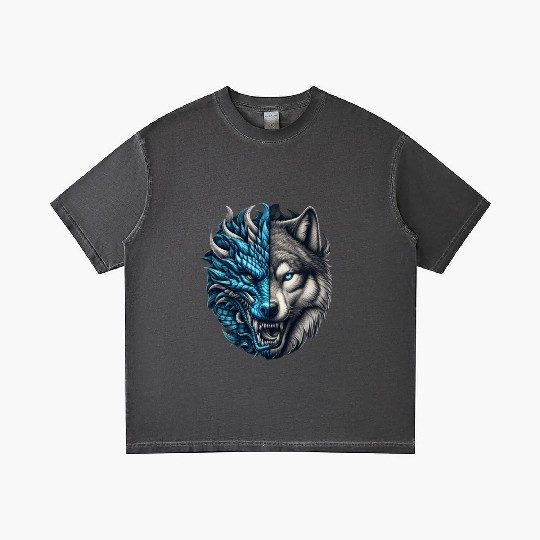 Dragon Wolf Fusion - Epic Beast Split Face Art Gradient T Shirts