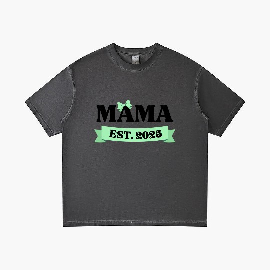 Mama Est. 2025 - Light Green Bow Maternity Design Gradient T Shirts