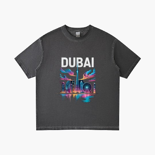 Dubai Skyline Neon Art Gradient T Shirts