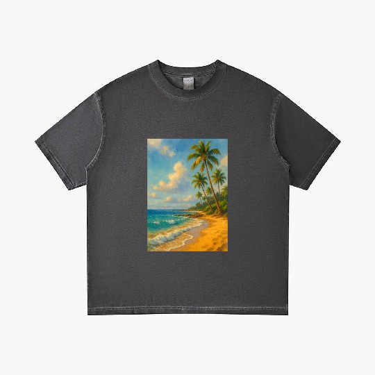Tropical Serenity – Peaceful Beach Landscape Art Gradient T Shirts