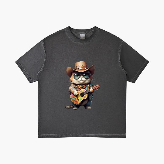 Festival Cat with Patterned Guitar Gradient T Shirts