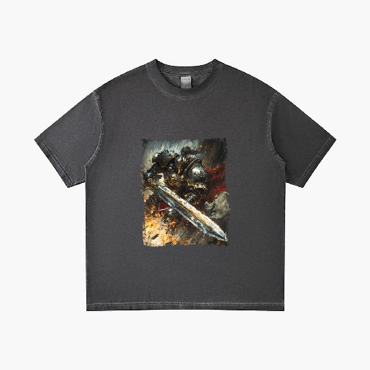 Golden Powerful Knight in Storm with Flaming Sword Gradient T Shirts