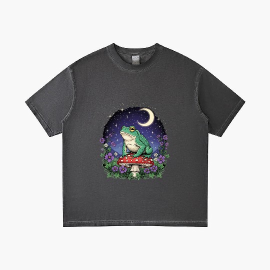 Green Frog on Red Mushroom - Starry Night Gradient T Shirts