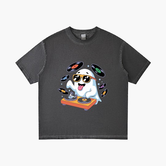 Retro Ghost DJ With Vinyl Records Gradient T Shirts