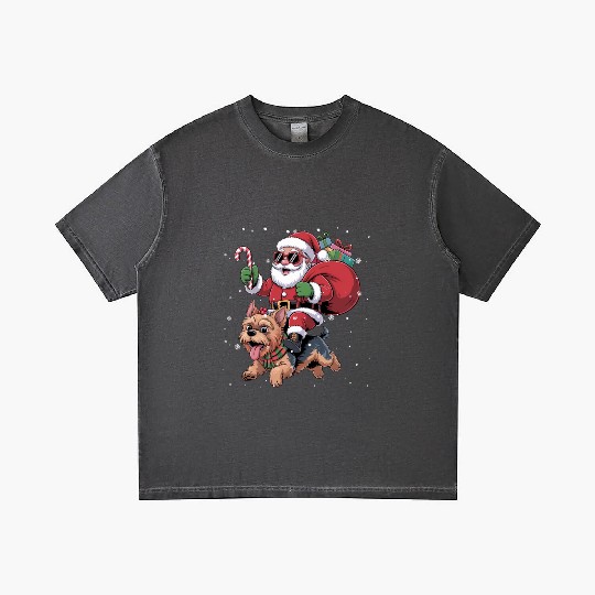 Santa Claus Yorkie Dog Christmas In July Gradient T Shirts