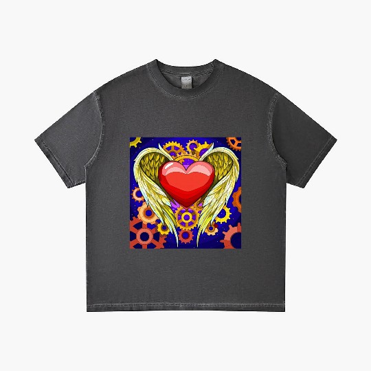 Mechanical Heart with Angel Wings Gradient T Shirts