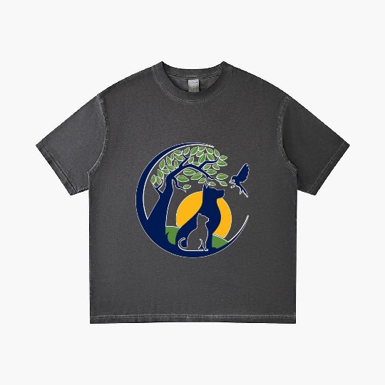 Serene Wilderness Canine and Feline Scene Gradient T Shirts