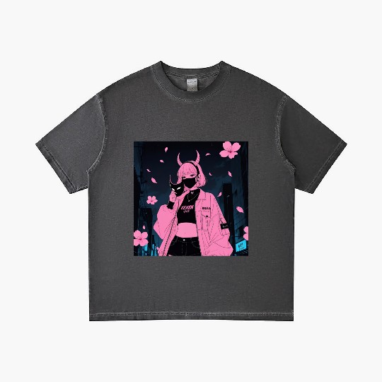 Neon Sakura Night Streetwear Design Gradient T Shirts