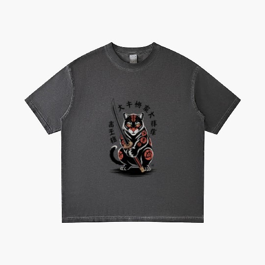 Mythical Japanese Warrior Cat Design Gradient T Shirts