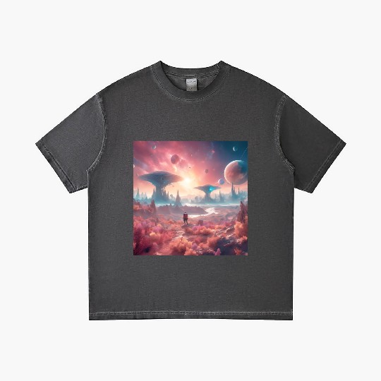 Alien Planet Explorer in Surreal Landscape Gradient T Shirts