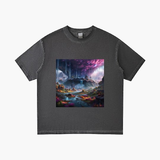 Alien Planet: Fantasy Mountain Cityscape Gradient T Shirts