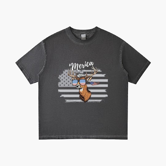 'Merica Deer with mullet American Flag Sunglasses Gradient T Shirts