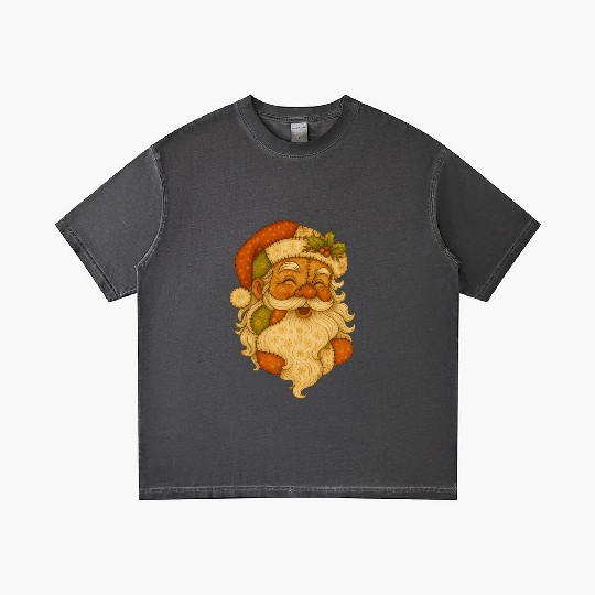 Patchwork Santa Face Vintage Christmas Folk Art Gradient T Shirts