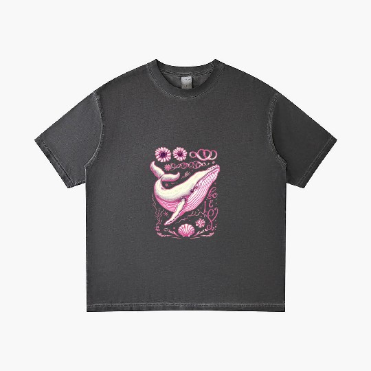 Pink Whimsical Whale with Floral Accents Gradient T Shirts