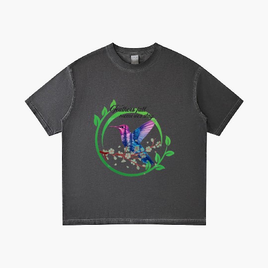 Vibrant Hummingbird and Blossoms Design Gradient T Shirts
