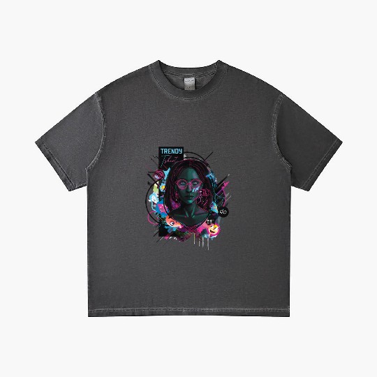 Neon Cyberpunk Female Digital Art Gradient T Shirts