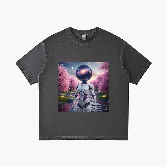 Futuristic Robot in Cherry Blossom Paradise Gradient T Shirts