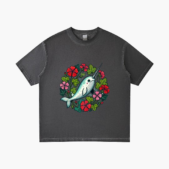 Whimsical Narwhal Amid Floral Bloom Gradient T Shirts